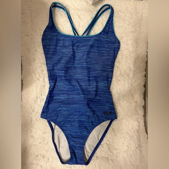 Speedo Racerback Blue One Piece Bathing Suit Sz 6 - Picture 1 of 6